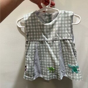 Green Checkered Baby Dress with Animal Embroidery Monsters Inc